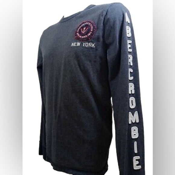 Abercrombie & Fitch New York Gray Muscle Crewneck Top Embroidered Applique S - Picture 1 of 8